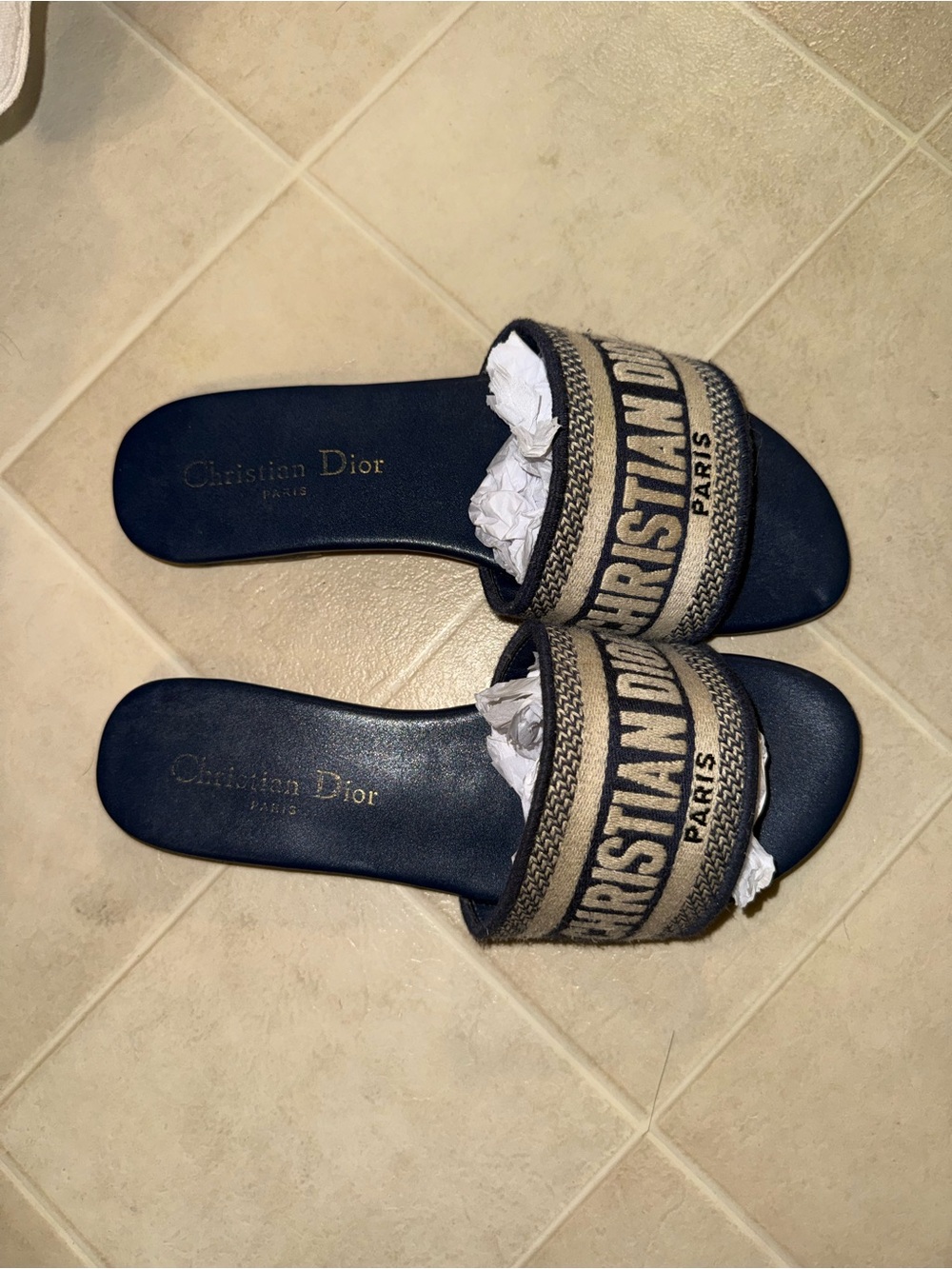 Dior Navy Blue and Beige Christian Dior Slide Sandals